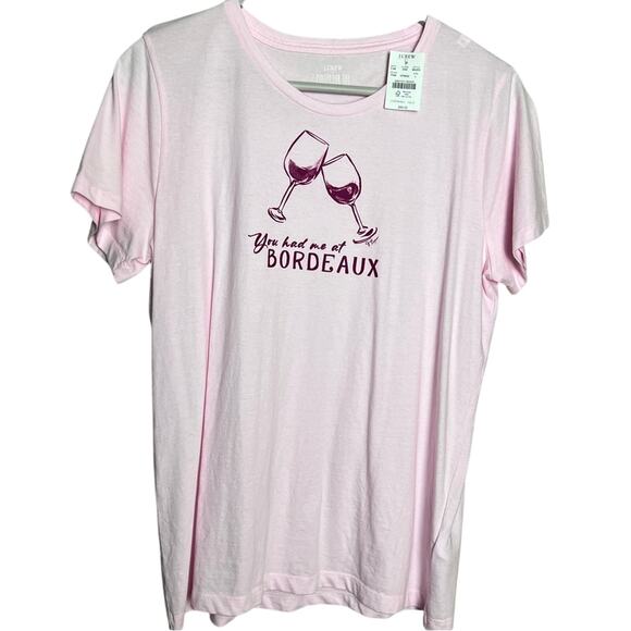 J.CREW Women's Graphic You Had Me At Bordeaux Short Sleeve Crewneck Tee Sz L - Picture 1 of 8